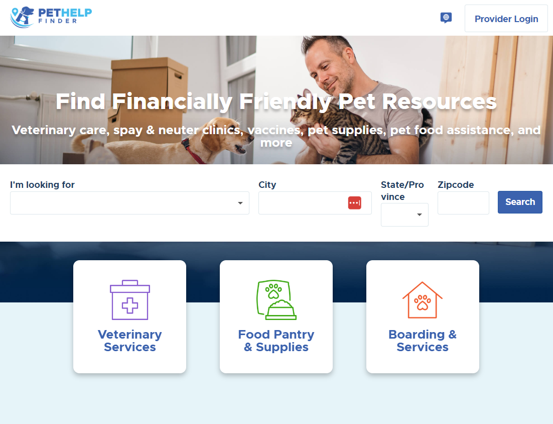 Pet Help Finder: Find Financially Friendly Pet Resources: Veterinary care, spay & neuter clinics, vaccines, pet supplies, pet food assistance, and more